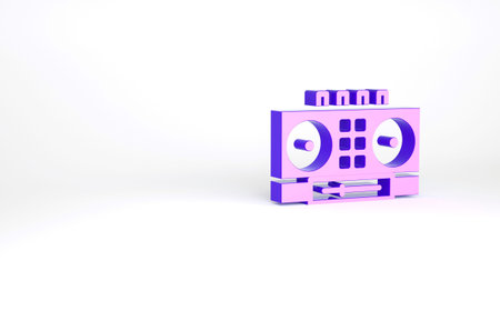 Purple DJ remote for playing and mixing music icon isolated on white background. DJ mixer complete...