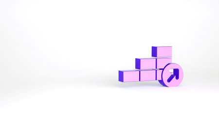 Purple Financial growth icon isolated on white background. Increasing revenue. Minimalism concept. 3d illustration 3D renderの写真素材