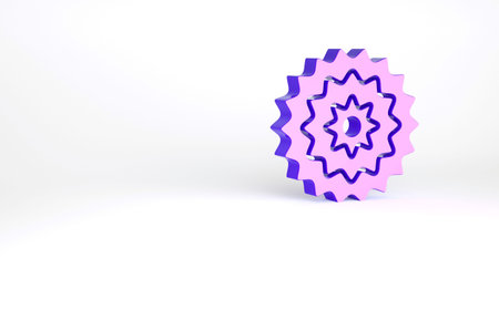 Purple Bicycle cassette mountain bike icon isolated on white background. Rear Bicycle Sprocket. Chainring crankset with chain. Minimalism concept. 3d illustration 3D renderの写真素材