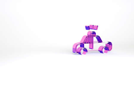 Purple Police car and police flasher icon isolated on white background. Emergency flashing siren. Minimalism concept. 3d illustration 3D renderの写真素材