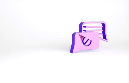 Purple Speech bubble chat icon isolated on white background. Message icon. Communication or comment chat symbol. Minimalism concept. 3d illustration 3D renderの写真素材