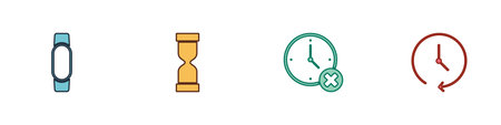 Set Smartwatch, Old hourglass, Clock delete and icon. Vector