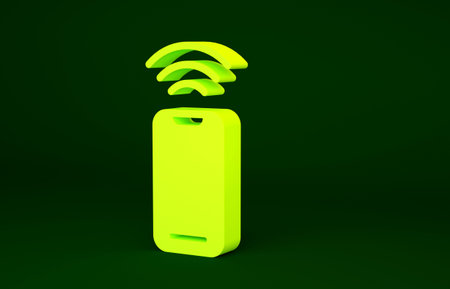 Yellow Wireless smartphone icon isolated on green background. Minimalism concept. 3d illustration 3D...