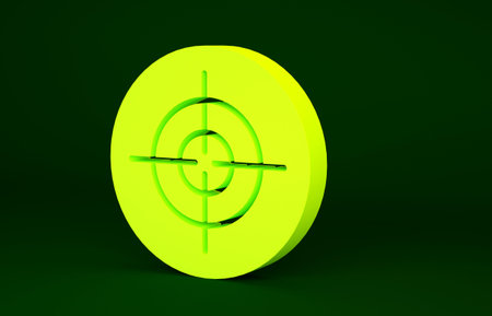Yellow Target sport icon isolated on green background. Clean target with numbers for shooting range...