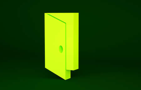 Yellow Closed door icon isolated on green background. Minimalism concept. 3d illustration 3D renderの写真素材