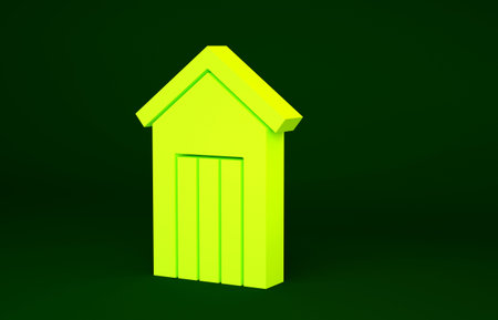 Yellow Wooden outdoor toilet icon isolated on green background. Minimalism concept. 3d illustration 3D renderの写真素材