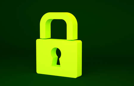 Yellow Lock icon isolated on green background. Padlock sign. Security, safety, protection, privacy concept. Minimalism concept. 3d illustration 3D renderの写真素材