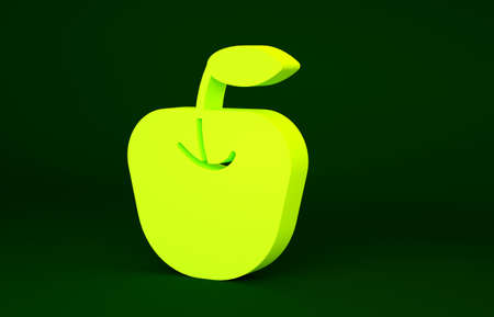 Yellow Apple icon isolated on green background. Fruit with leaf symbol. Minimalism concept. 3d illustration 3D renderの写真素材