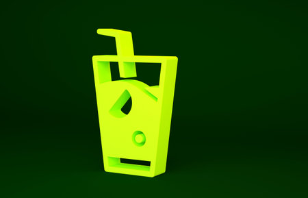 Yellow Fresh smoothie icon isolated on green background. Minimalism concept. 3d illustration 3D...