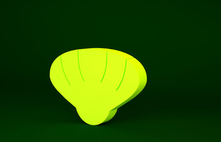 Yellow Scallop sea shell icon isolated on green background. Seashell sign. Minimalism concept. 3d...