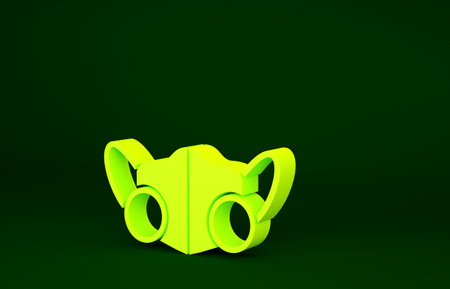 Yellow Medical protective mask icon isolated on green background. Minimalism concept. 3d...