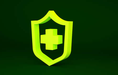 Yellow Health insurance icon isolated on green background. Patient protection. Security, safety, protection, protect concept. Minimalism concept. 3d illustration 3D renderの写真素材
