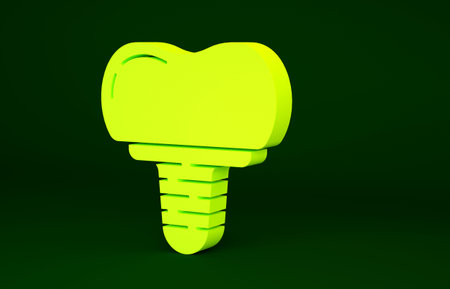 Yellow Dental implant icon isolated on green background. Minimalism concept. 3d illustration 3D renderの写真素材
