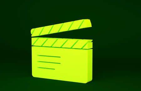 Yellow Movie clapper icon isolated on green background. Film clapper board. Clapperboard sign. Cinema production or media industry. Minimalism concept. 3d illustration 3D renderの写真素材
