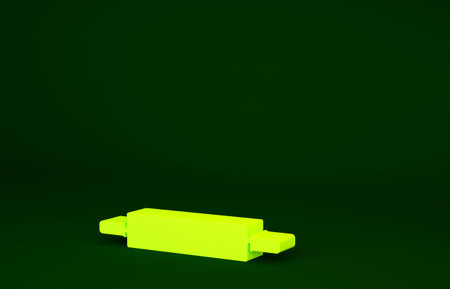 Yellow Rolling pin icon isolated on green background. Minimalism concept. 3d illustration 3D render