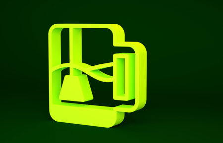 Yellow Cup of tea with tea bag icon isolated on green background. Minimalism concept. 3d...