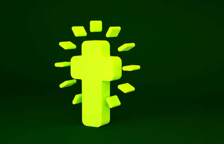 Yellow Christian cross icon isolated on green background. Church cross. Minimalism concept. 3d illustration 3D renderの写真素材