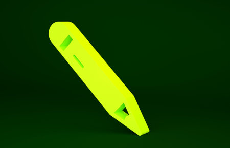 Yellow Pencil with eraser icon isolated on green background. Drawing and educational tools. School...