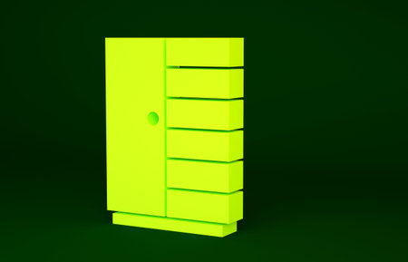 Yellow Wardrobe icon isolated on green background. Minimalism concept. 3d illustration 3D render