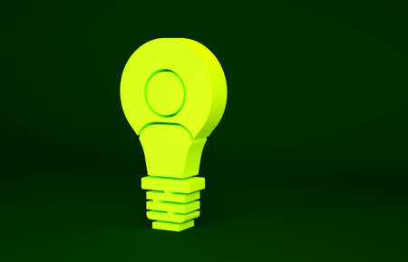 Yellow Human head with lamp bulb icon isolated on green background. Minimalism concept. 3d illustration 3D renderの写真素材