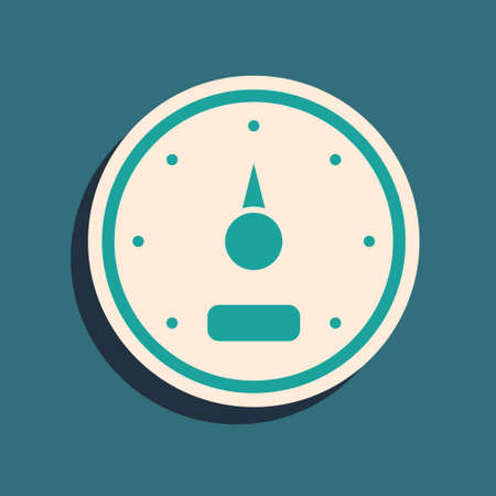 Green Speedometer icon isolated on green background. Long shadow style. Vectorのイラスト素材