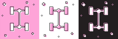 Set Chassis car icon isolated on pink and white, black background. Vector