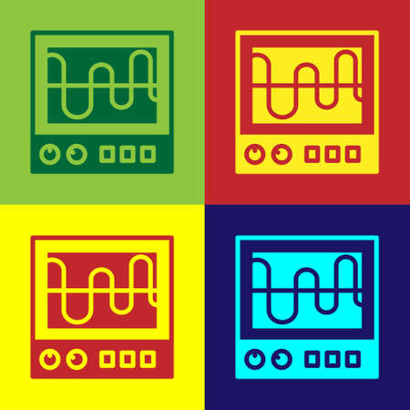 Pop art Oscilloscope measurement signal wave icon isolated on color background. Vectorのイラスト素材