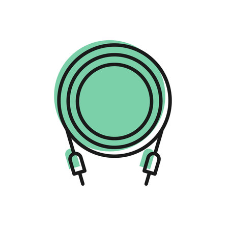 Black line Audio jack icon isolated on white background. Audio cable for connection sound equipment....