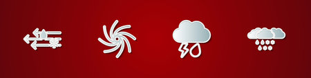 Set Wind and rain with snow, Tornado, Cloud lightning and icon. Vectorのイラスト素材
