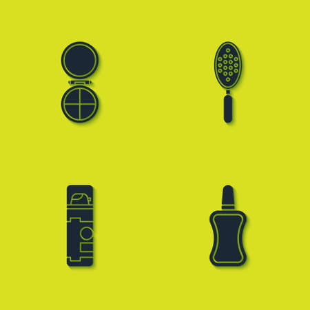 Set Makeup powder with mirror, Nail polish bottle, Shaving gel foam and Hairbrush icon. Vectorのイラスト素材