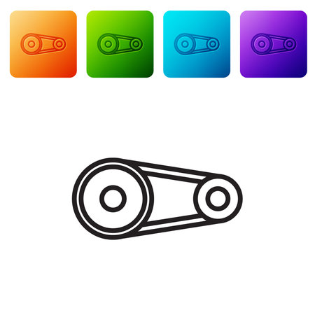 Black line Timing belt kit icon isolated on white background. Set icons in color square buttons....