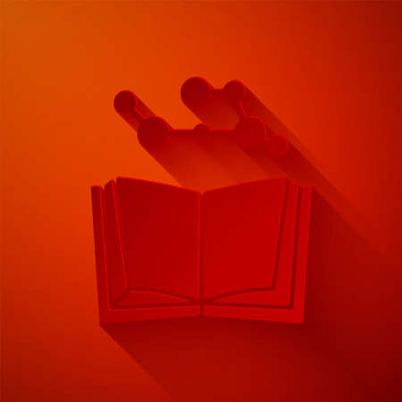 Paper cut Open book icon isolated on red background. Paper art style. Vector Illustrationのイラスト素材