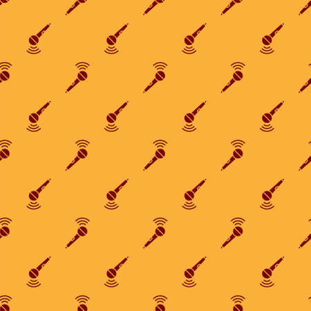 Red Wireless microphone icon isolated seamless pattern on brown background. On air radio mic microphone. Speaker sign. Vectorのイラスト素材