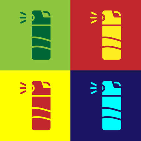 Pop art Pepper spray icon isolated on color background. OC gas. Capsicum self defense aerosol. Vectorのイラスト素材