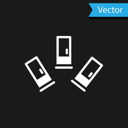 White Cartridges icon isolated on black background. Shotgun hunting firearms cartridge. Hunt rifle bullet icon. Vectorのイラスト素材