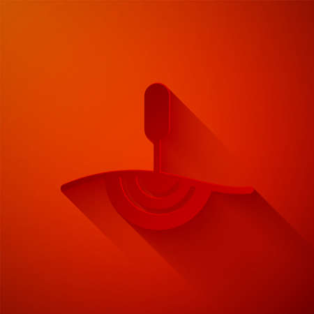 Paper cut Acupuncture therapy icon isolated on red background. Chinese medicine. Holistic pain management treatments. Paper art style. Vectorのイラスト素材