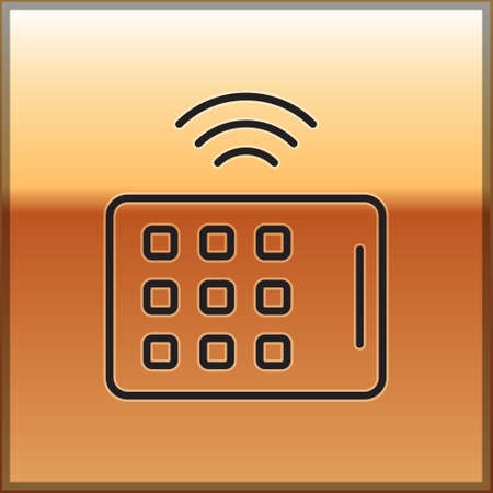 Black line Wireless tablet icon isolated on gold background. Internet of things concept with wireless connection. Vectorのイラスト素材