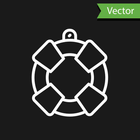 White line Lifebuoy icon isolated on black background. Lifebelt symbol. Vectorのイラスト素材