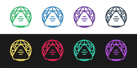 Set line Earth globe with medical mask icon isolated on black and white background. Vector.のイラスト素材