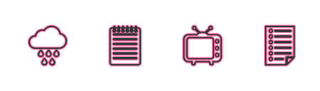 Set line Cloud with rain, Television tv, Notebook and Document icon. Vectorのイラスト素材