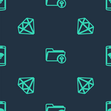 Set line Download arrow with folder, Diamond and Smartphone wireless on seamless pattern. Vectorのイラスト素材
