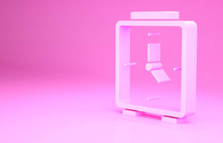 Pink Alarm clock icon isolated on pink background. Wake up, get up concept. Time sign. Minimalism concept. 3d illustration 3D renderの写真素材