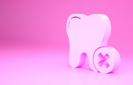 Pink Tooth with caries icon isolated on pink background. Tooth decay. Minimalism concept. 3d illustration 3D renderの写真素材
