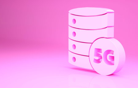 Pink Server 5G new wireless internet wifi connection icon isolated on pink background. Global...