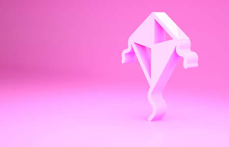Pink Kite icon isolated on pink background. Minimalism concept. 3d illustration 3D renderの写真素材
