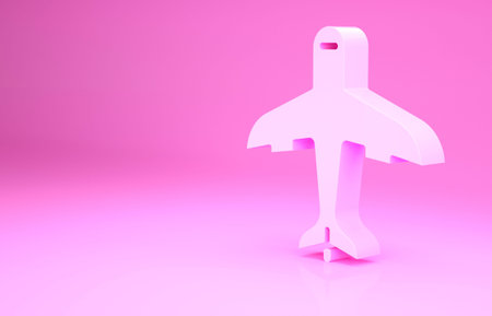 Pink Plane icon isolated on pink background. Flying airplane icon. Airliner sign. Minimalism concept. 3d illustration 3D renderの写真素材