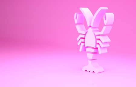 Pink Lobster icon isolated on pink background. Minimalism concept. 3d illustration 3D renderの写真素材