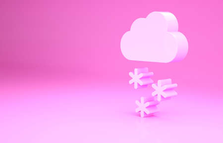 Pink Cloud with snow icon isolated on pink background. Cloud with snowflakes. Single weather icon. Snowing sign. Minimalism concept. 3d illustration 3D renderの写真素材