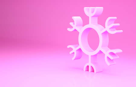 Pink Snowflake icon isolated on pink background. Minimalism concept. 3d illustration 3D renderの写真素材