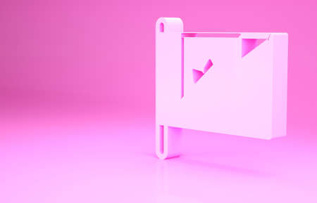 Pink Flag of Canada icon isolated on pink background. North America country flag on flagpole. Minimalism concept. 3d illustration 3D renderの写真素材